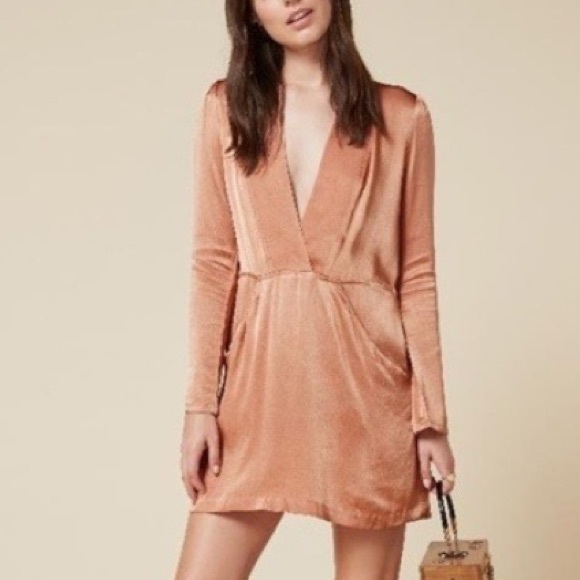 Reformation Peach satin deep neck mini dress - Picture 2 of 6